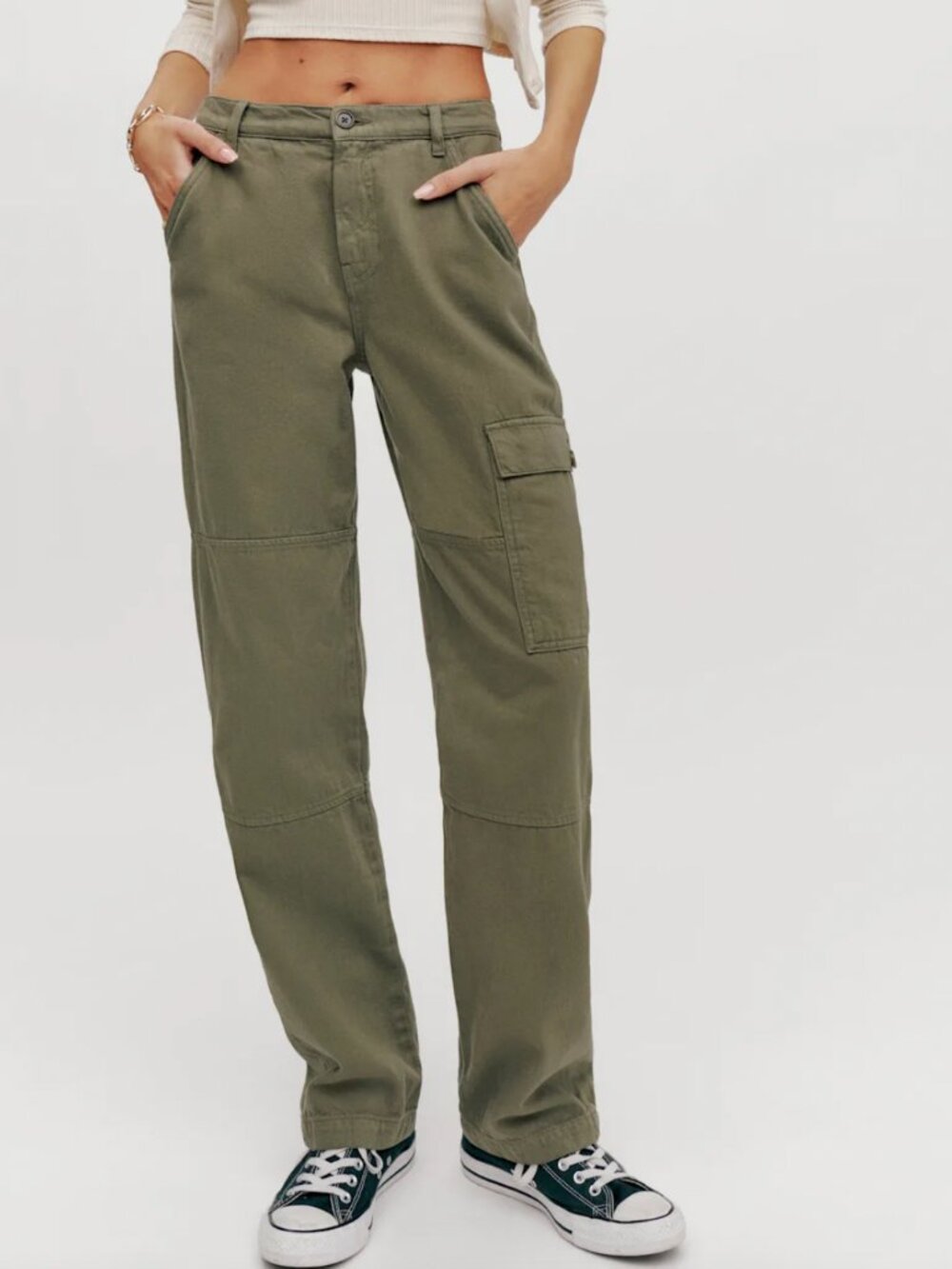 Reformation High Rise Bailey Utility Pant Army Wash Green Size 26